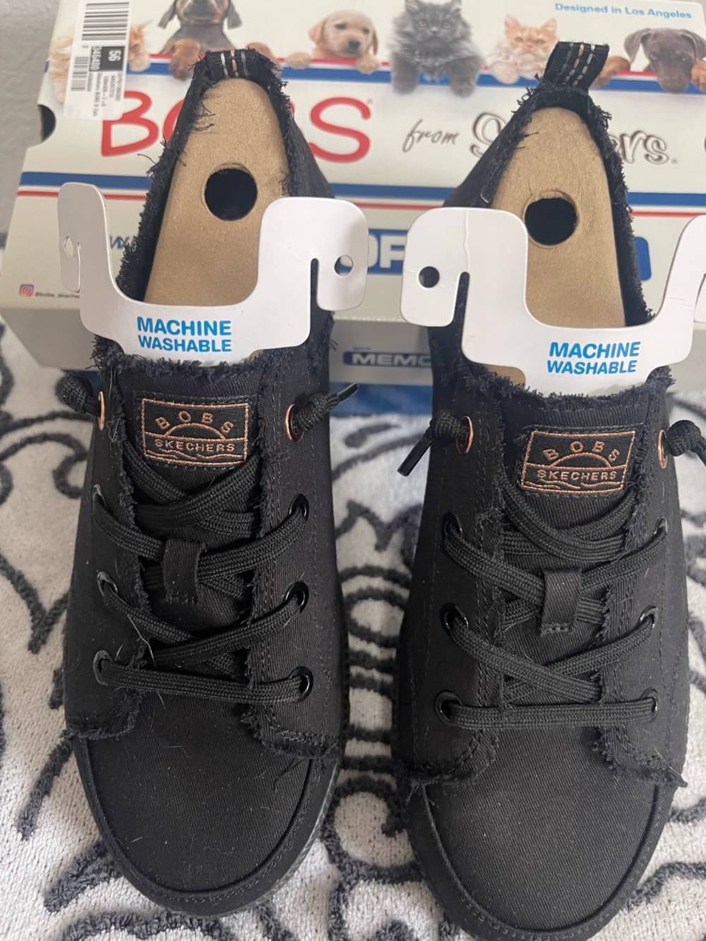 Skechers BOBS Black Canvas Low-Top Lace-Up Sneakers